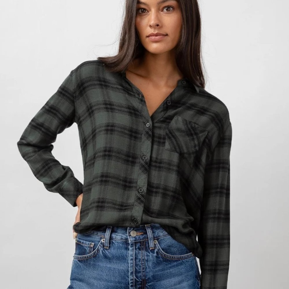RAILS Allison Olive & Ebony Plaid Long Sleeve Button Down Shirt Size XL
